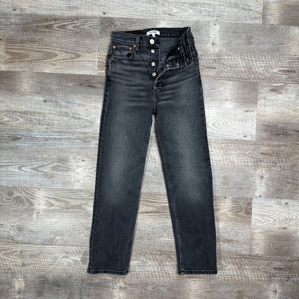 RE/DONE 70s Boot Cut Crop Jeans Size 26 Stoned Noir Black Gray